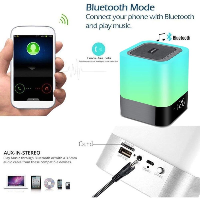 Aisuo Night Light-5 in 1 Bedside Lamp with Bluetooth Speaker, 12/24H Digital Calendar Alarm Clock, Touch Control, Support TF and SD Card, Music Player, Gift for Girls Boys Teens,Warm White - Image 3